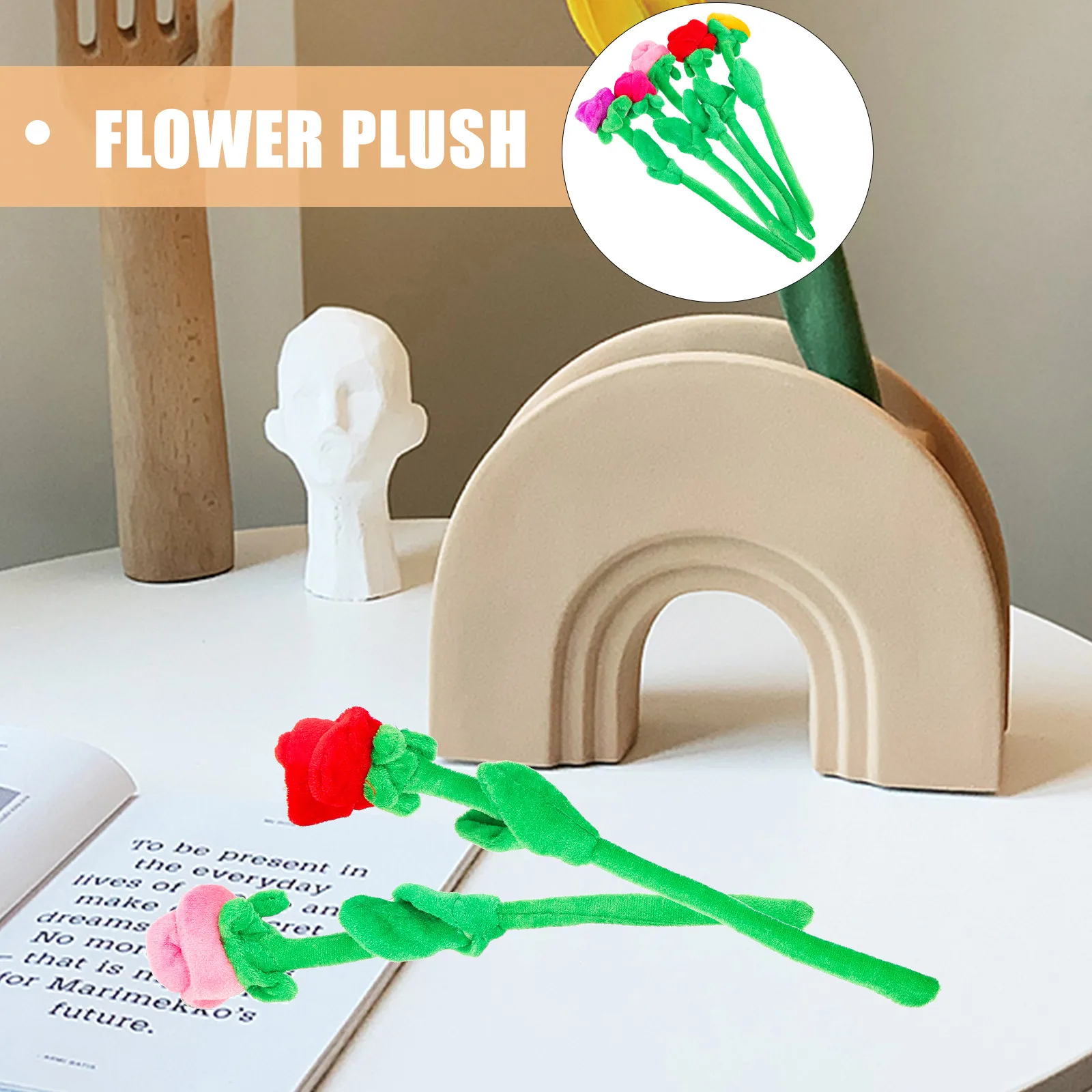 

5Pcs Artificial Rose Flowers Premium Texture Bendable Stems Bedroom Living Room Decorative Flower Bouquet Kid Gift Photo Props