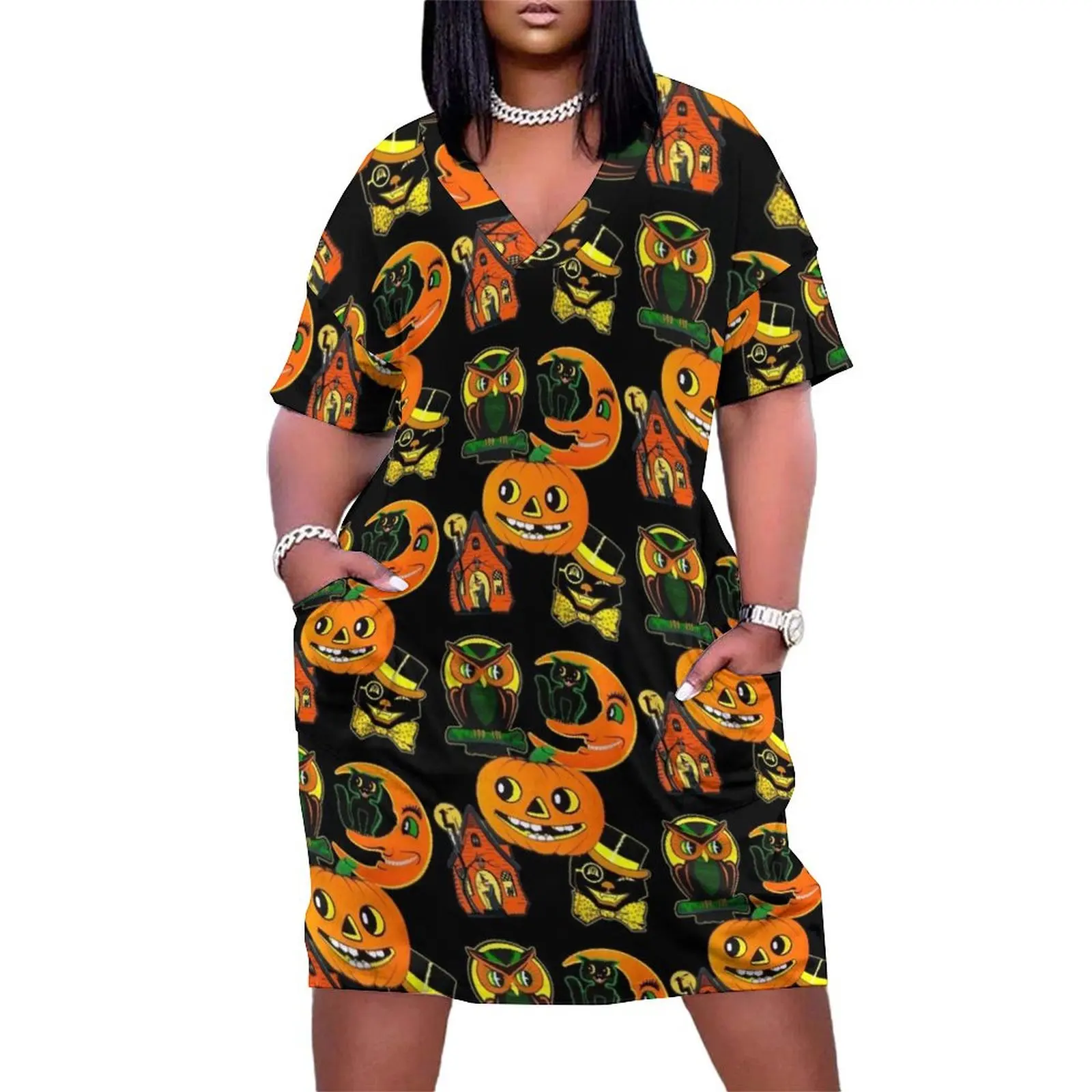 

Vintage Halloween Decorations Loose Pocket Dress Woman clothing elegant women"s sets wedding dresses for parties