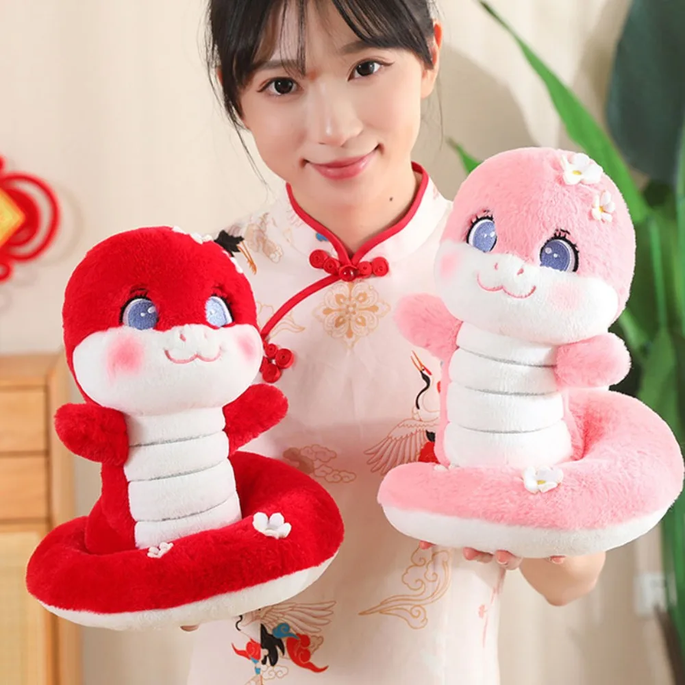 Creatieve bloem 2025, slang jaar mascotte gevuld met handslang, zachte anime geluksslang, knuffels, verjaardagscadeaus