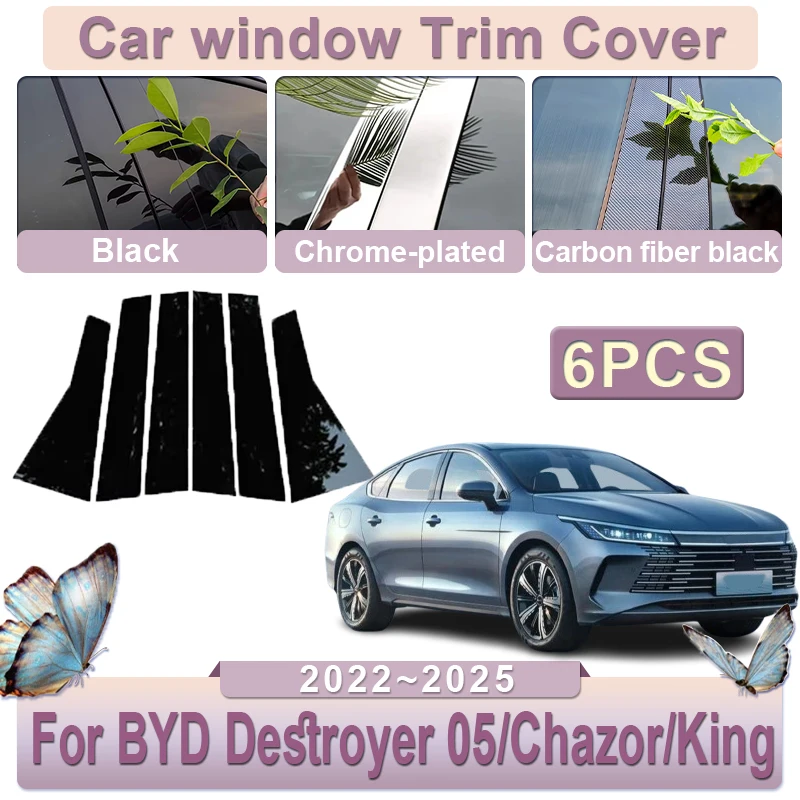 For BYD Destroyer 05 Chazor King 2022~2025 2023 2024 6PCS Car Window Cover Center B C Column PC Sticker Trim Car Auto Accessorie