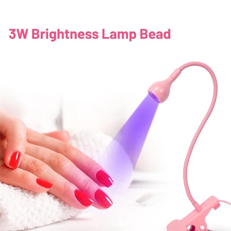-AT52 3W LED Nail Lamp UV Gel Polish Curing Lamp Flexible Gooseneck USB Powered Pink Portable Gel Polish Curing Lamp