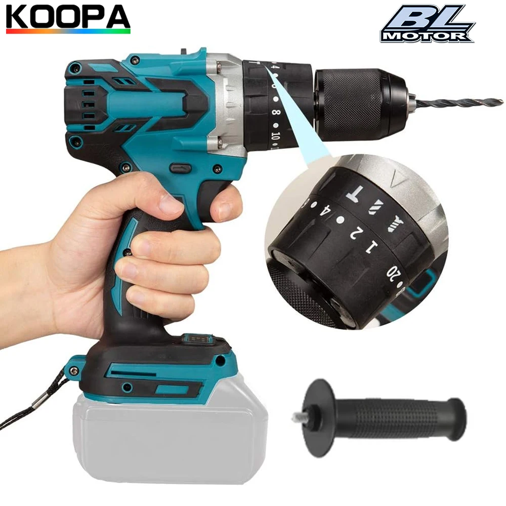 13MM Brushless Electric Impact Drill 18V Cordless Screwdriver Hammer Power Tools Compatible with Makita Battery