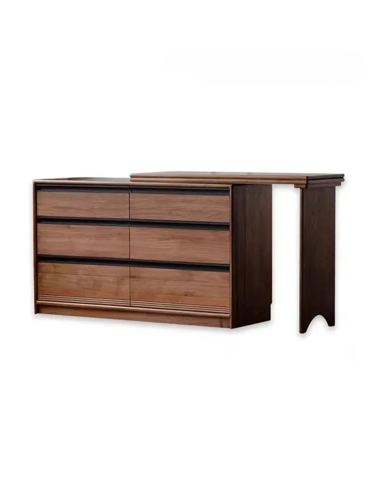 

Nordic Solid Wood Black Walnut Wooden Dressing Table Chest of Drawers Integrated Modern Bedroom Chest of Six Drawers