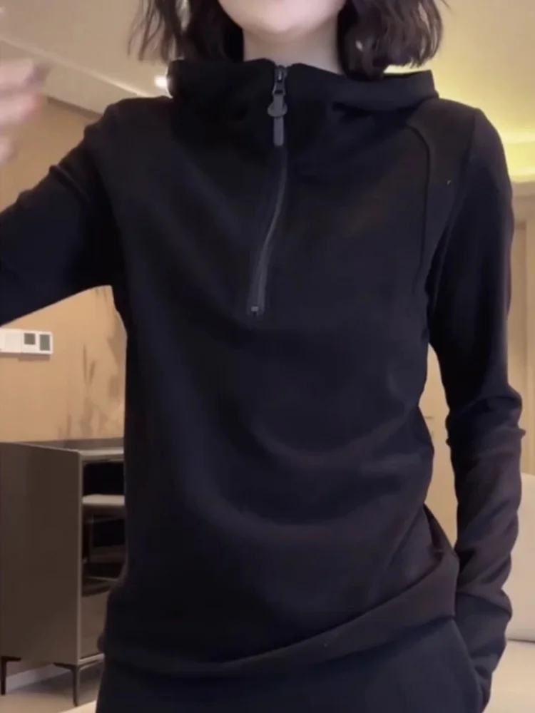 

Однотонная женская толстовка на молнии с капюшоном, повседневная, приталенная, для ранней осени, для полных женщин, комфортная, дышащая, с длинным рукавом