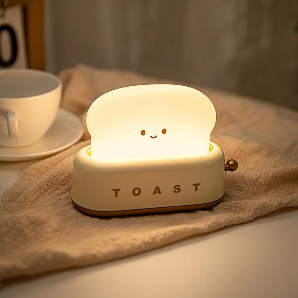 Cute Toaster Night Lights USB Rechargeable Auto LED Night Lamp Adjustable Brightness Bedside Home table Lamp