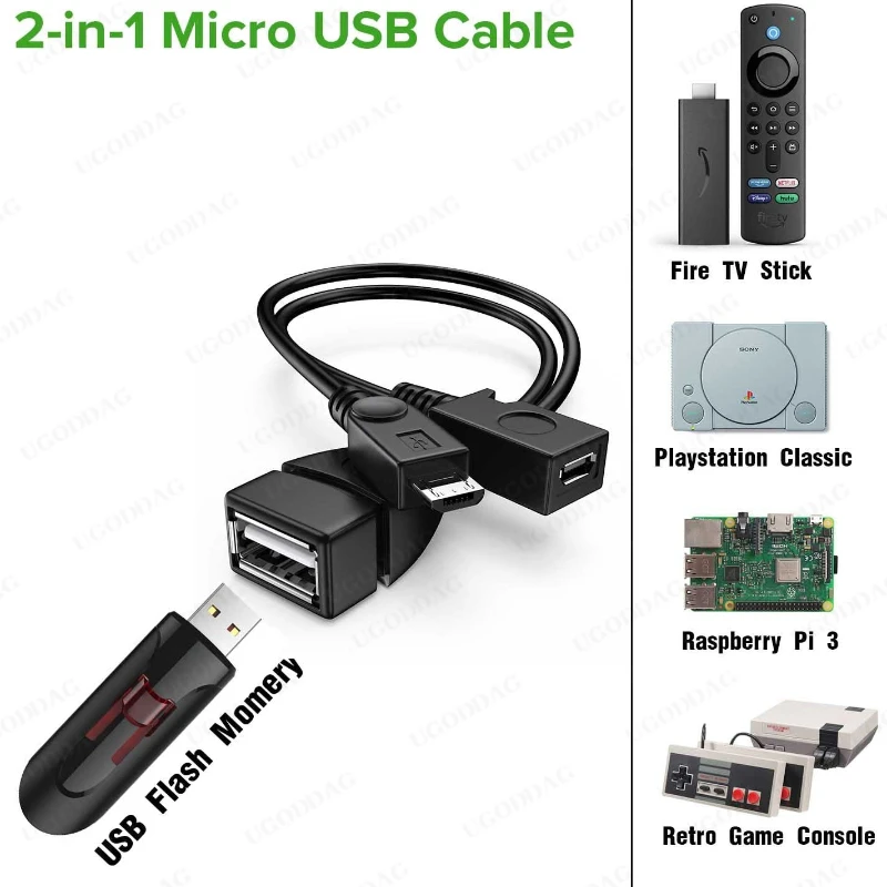 미니 마이크로 USB OTG 어댑터 호스트 전원 Y 분배기 USB-마이크로 5 핀, 남성 여성 케이블 화재 스틱 안드로이드 전화 액세서리