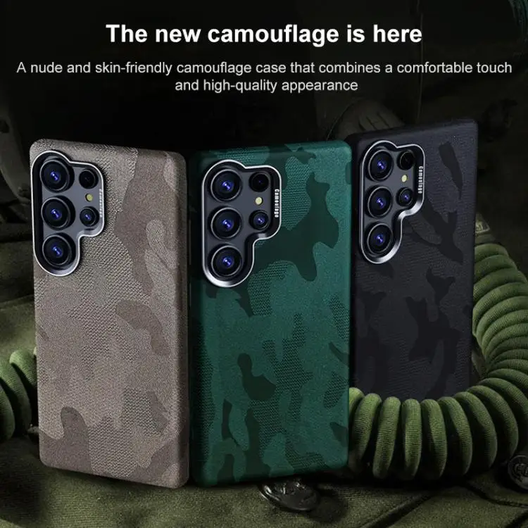 Luxury Camouflage Fabric Phone Case For Samsung S25 S26 Ultra S24 S23 Plus Magnetic For MagSafe Wireless Charging Back Cover