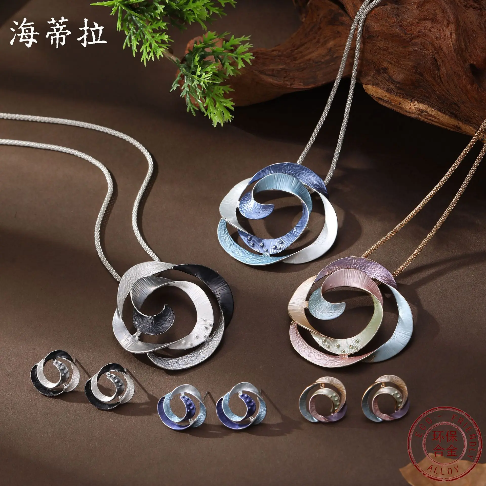 

DIY accessories enamel color hollow rose stud earrings pendant set, women's fashion versatile flower neck necklace