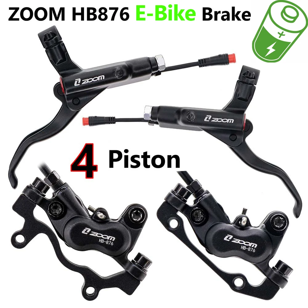 ZOOM HB-876E E-Bike 4-Piston Hydraulic Disc Brake Set Electric Scooter Folding Mtb Bike Power Off ebrake