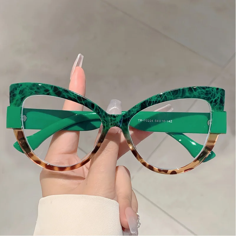 Oversize Cat Eye Glasses Stylis Color Blocking Design Green Glasse Chic Leopard Print Eyeglasses Fashion Line Adorn Gradient