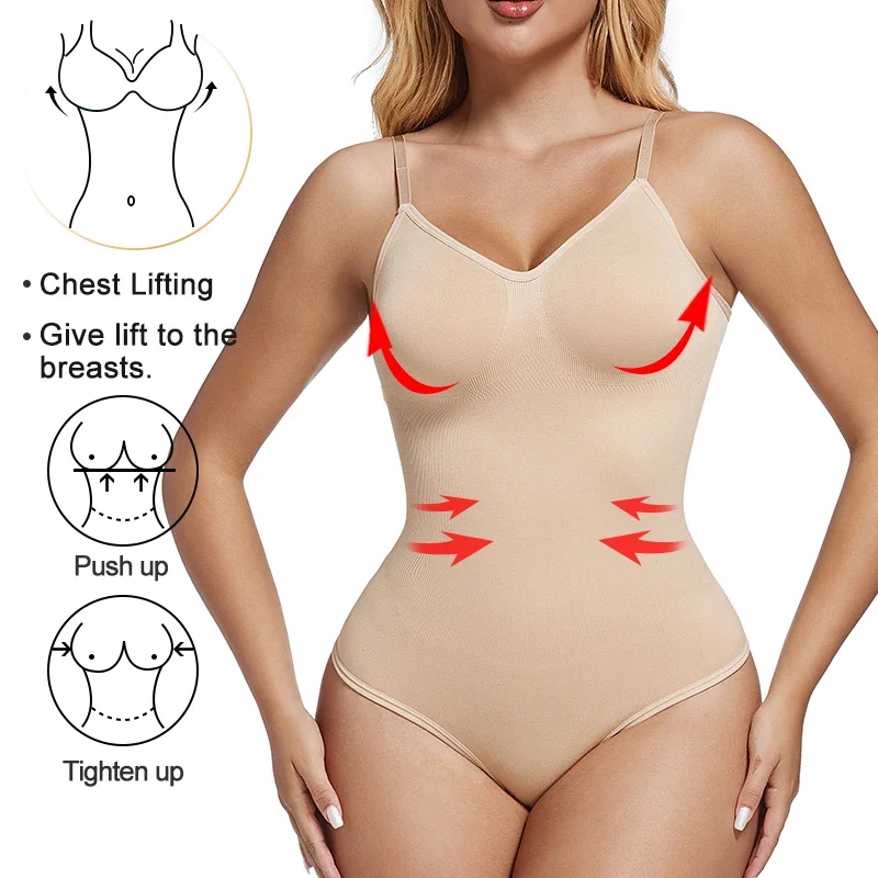 Women Backless V-Neck Shapewear Bodysuits Tank Tops Corset Shapers Seamless Camisole Tummy Control Body Shapers Thong Underwear