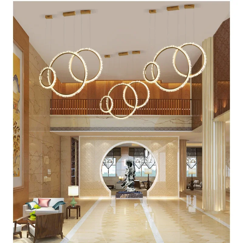 

Decorative Chandelier Postmodern Brass Front Desk Circular Art Reception Room Exhibition Hall Crystal Lamp