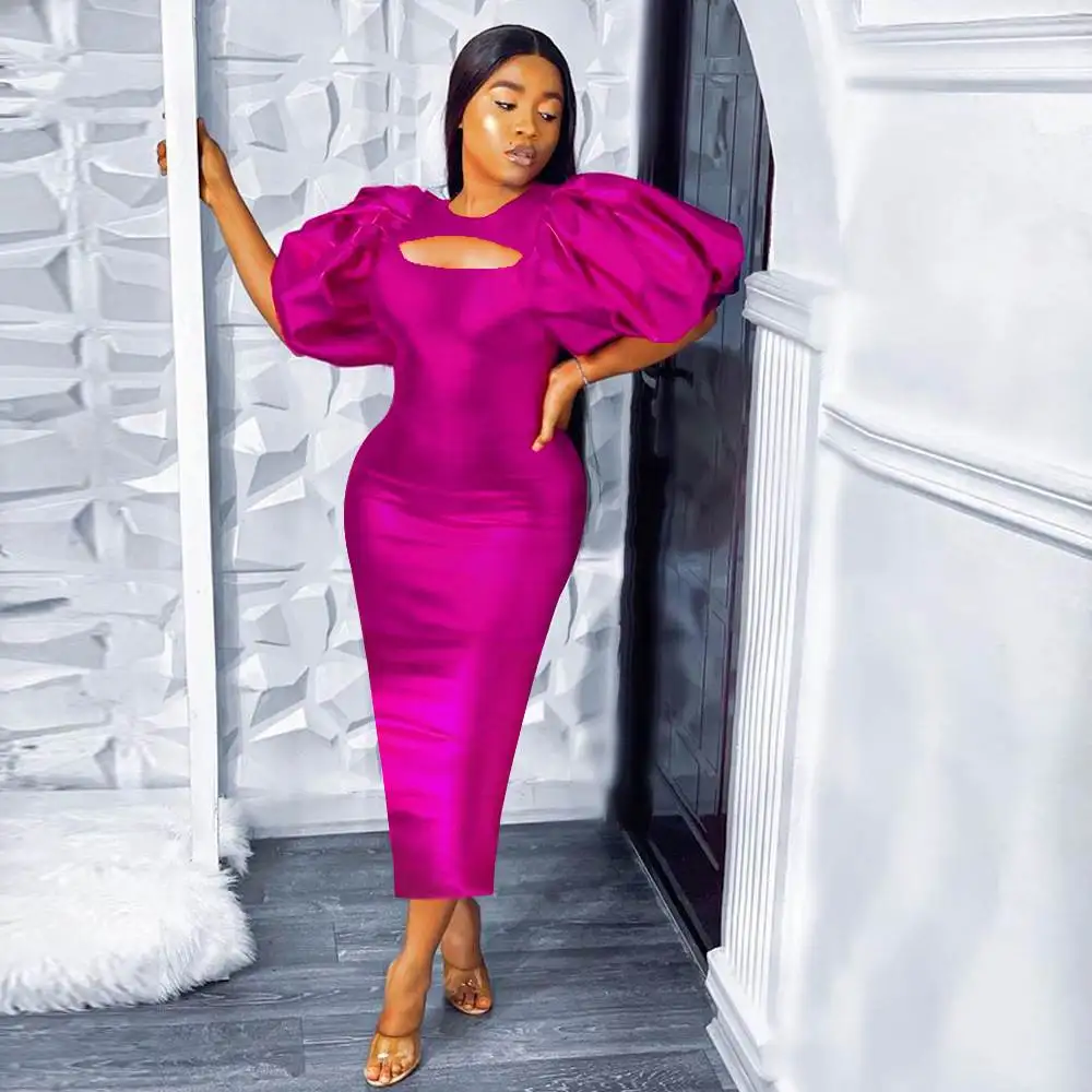 

Летнее женское платье больших размеров с длинными рукавами-фонариками, модное, в уличном стиле, с круглым вырезом, с завышенной талией, коротким рукавом и юбкой миди