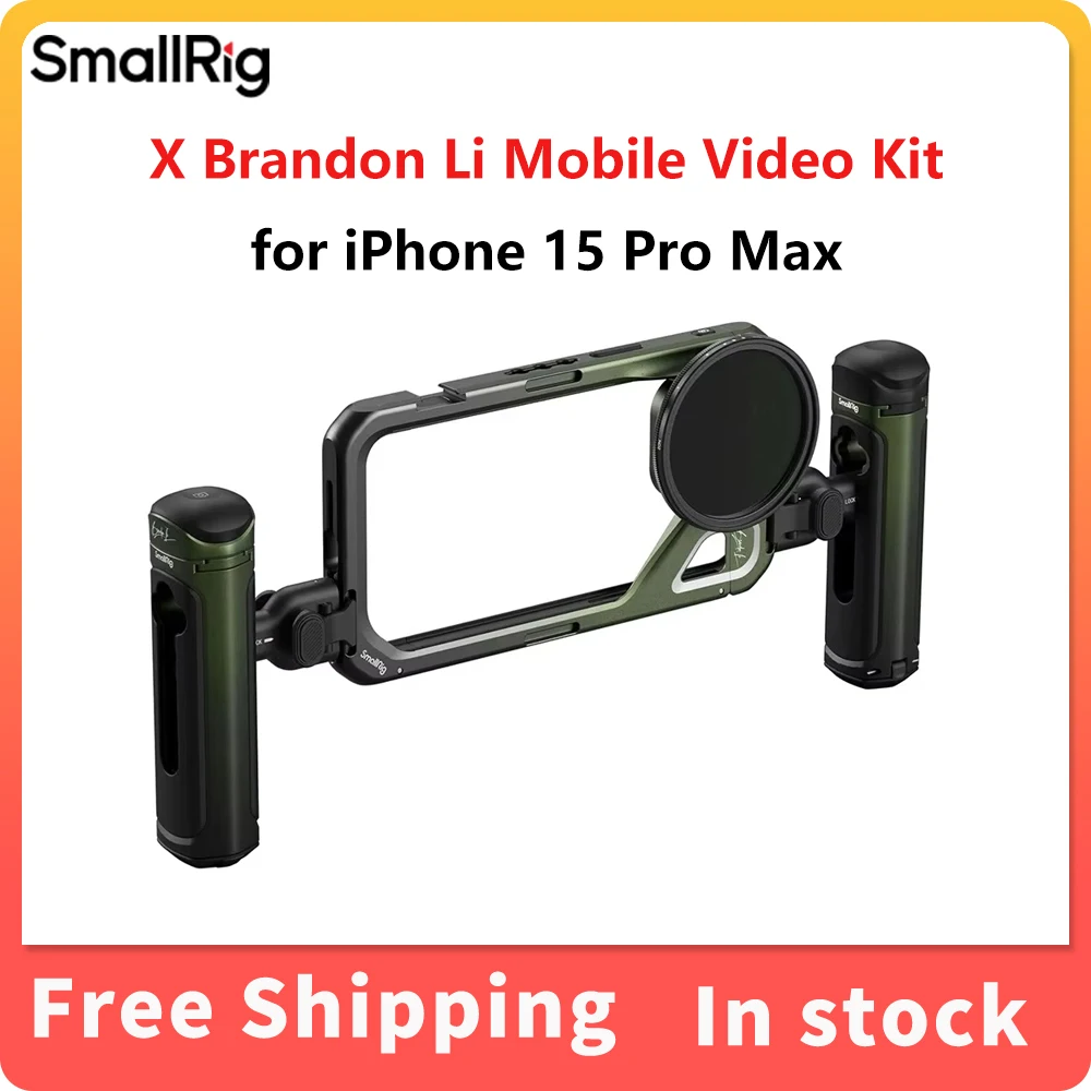 مجموعة فيديو متنقلة SmallRig X Brandon Li مع مقبض تحكم لاسلكي ونقرة واحدة، مع فلتر VND مقاس 52 مم لهاتف IPhone 15 Pro Max