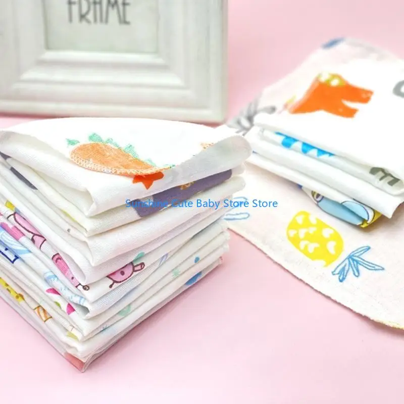C5AF 10 Buah Set Kain Lap Bayi Kartun Lapisan Ganda Kain Kasa Handuk Wajah Bayi Kain Sendawa