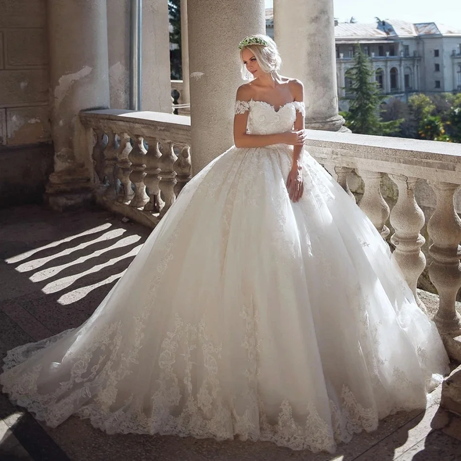 

Lace Wedding Dresses Ball Gown Off The Shoulder Appliques Dubai Saudi Arabia Israel Bridal Gowns Vestido De Novia Customized