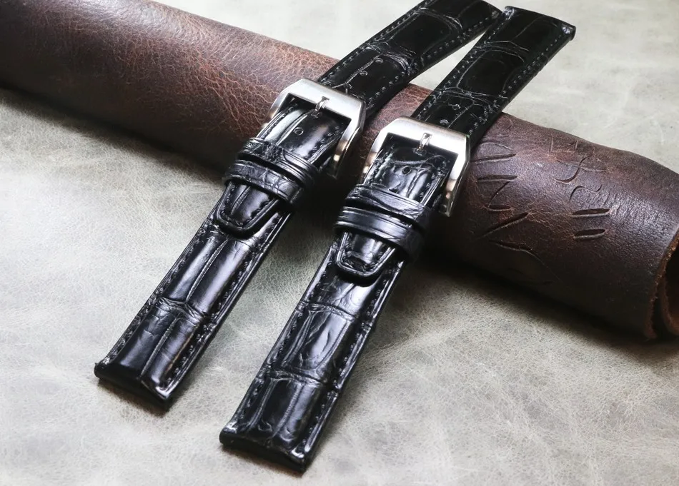 Top Quality 20mm 21mm 22mm Black Genuine Leather Watch Band Watchband For Iwc Strap Portugieser Chronogra Belt Logo On Buckle