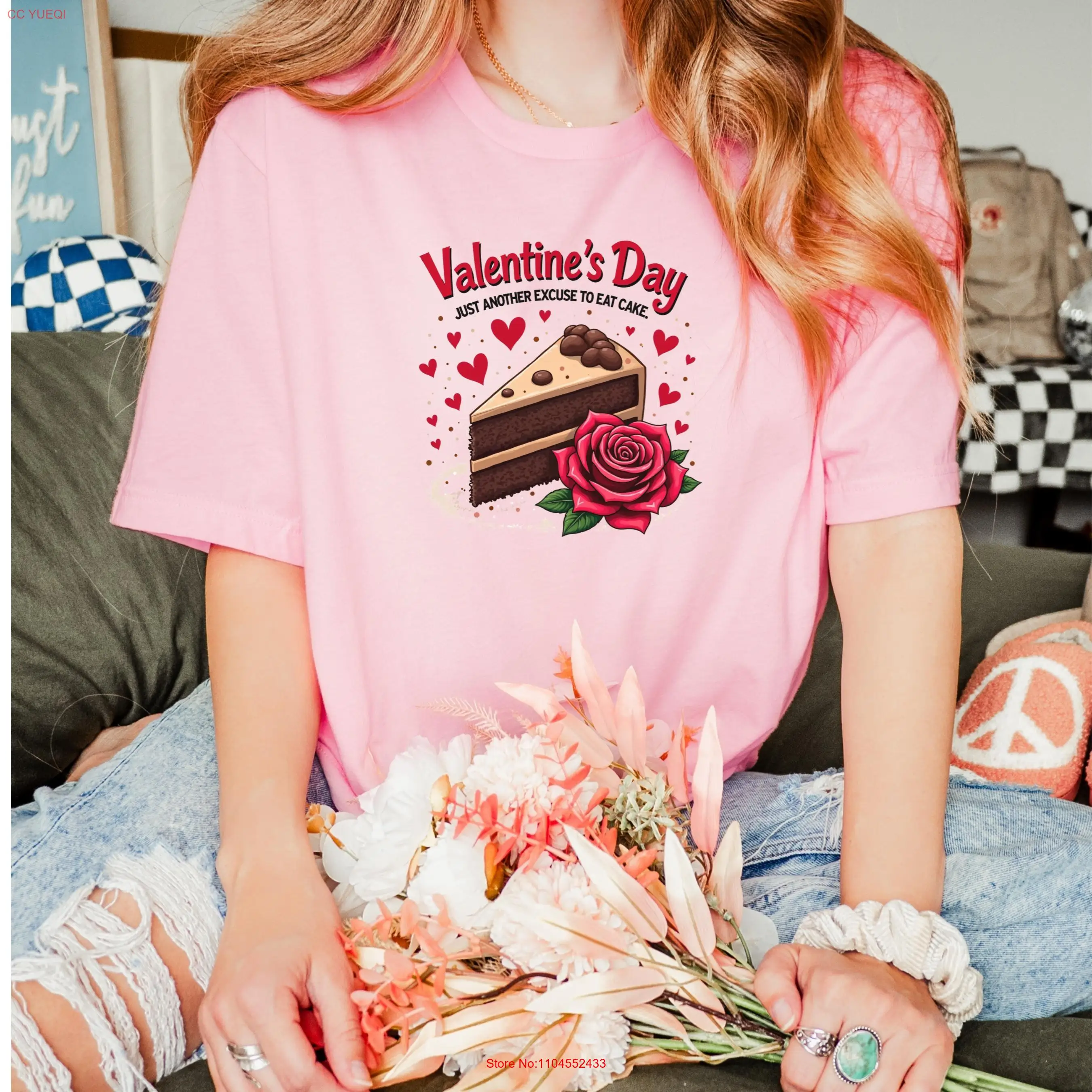 Valentine's Day Cake Lover T Shirt Funny Sarcastic for  Holiday Apparel long or short sleeves