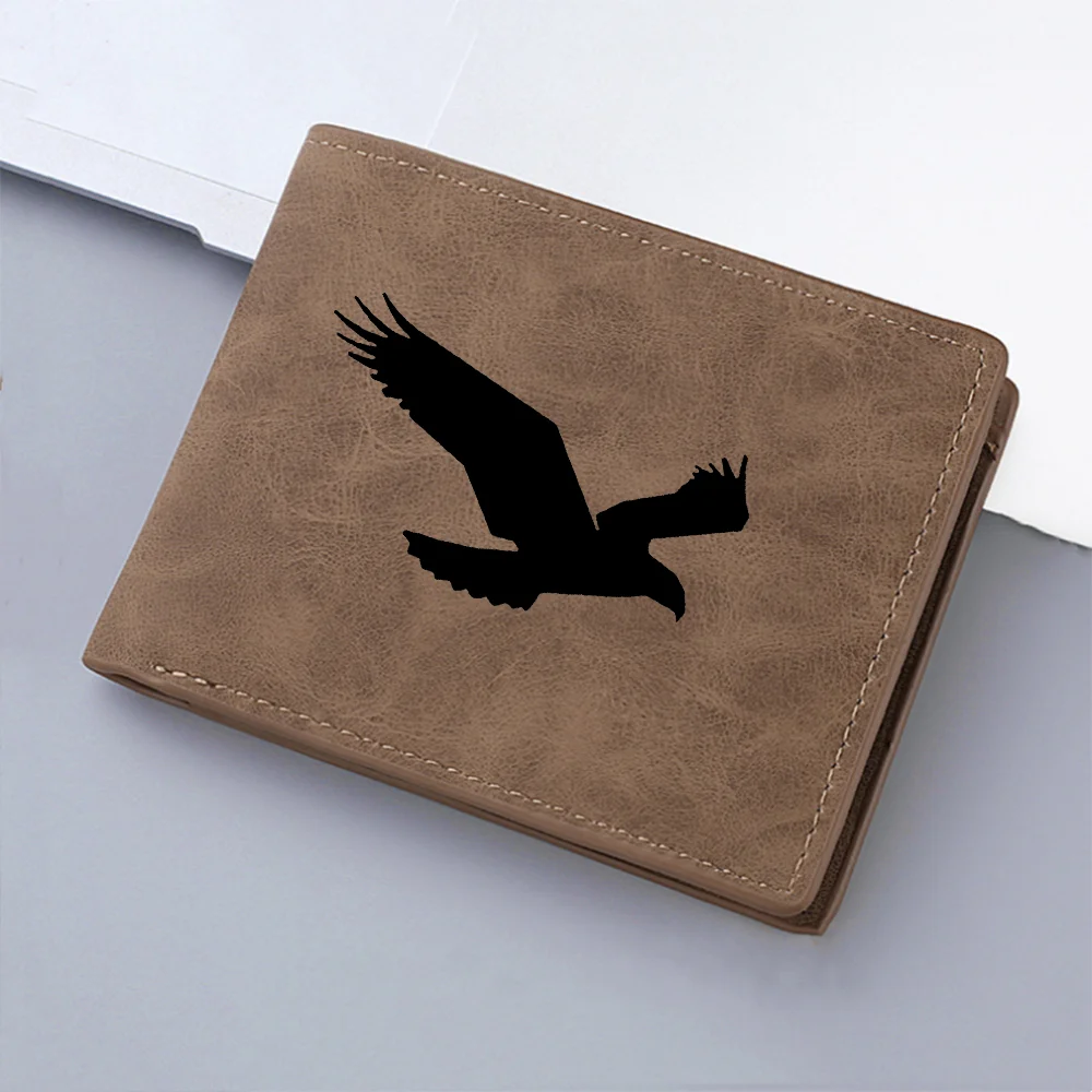 Men's Fashion Casual Wallet - Eagle Pattern Double Fold Design with Multiple Card Slots - Cash Clip for Men's Short Wallet