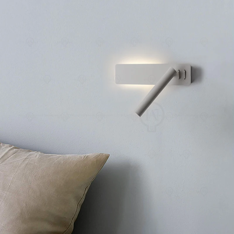 Lâmpada de parede de cabeceira estilo nórdico com interruptor, led, branco, ajustável, para leitura, quarto, estudo