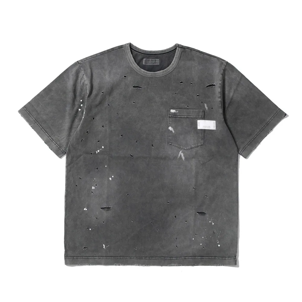 

Japanese Washed Distressed Hole Splashed T-shirt Casual Trendy Summer Loose Short Sleeved Men's Tee