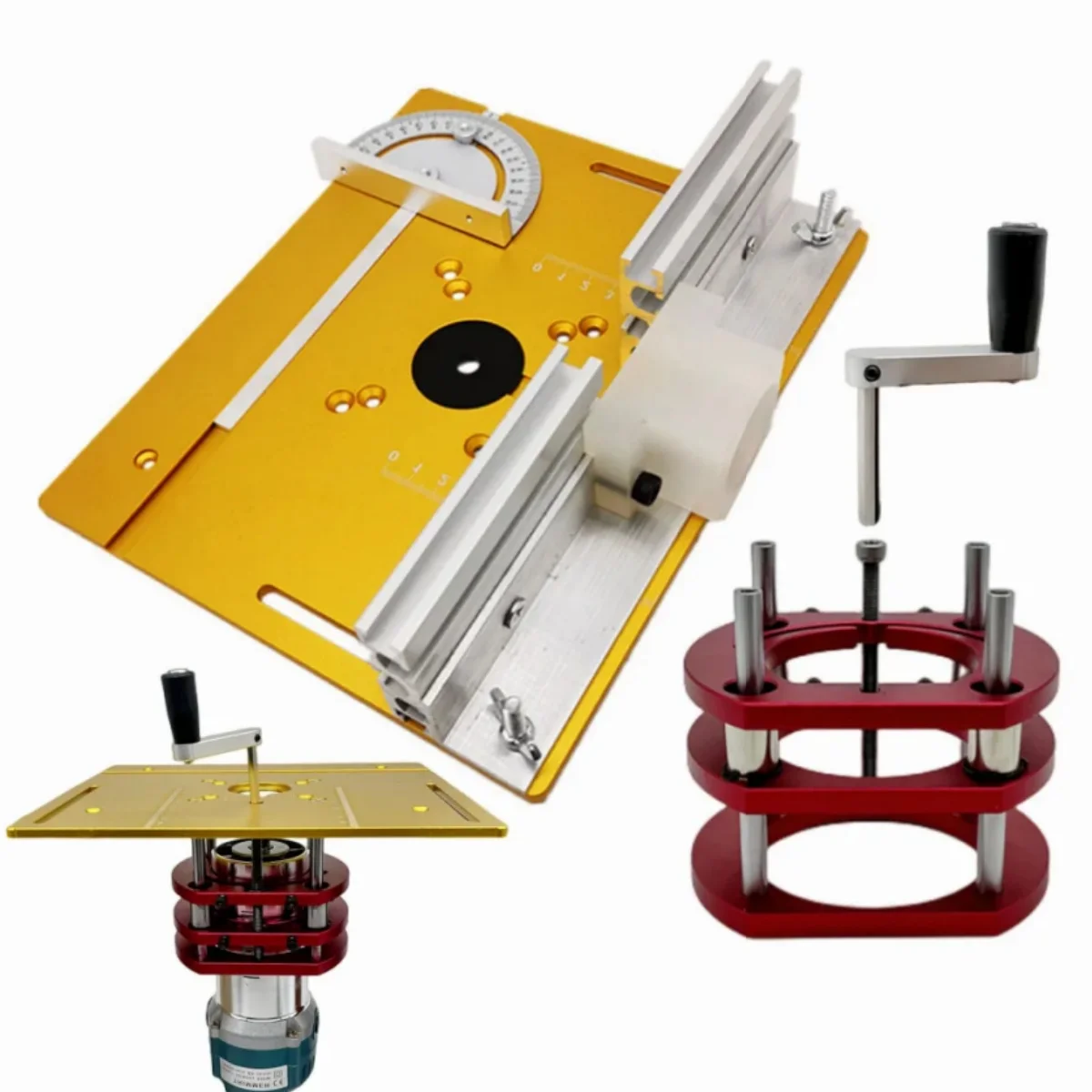 Router Table Insert Plate Set with Router Lift, Aluminum Milling Flip Plate for Woodworking Slotting Trimming Chamfering Table