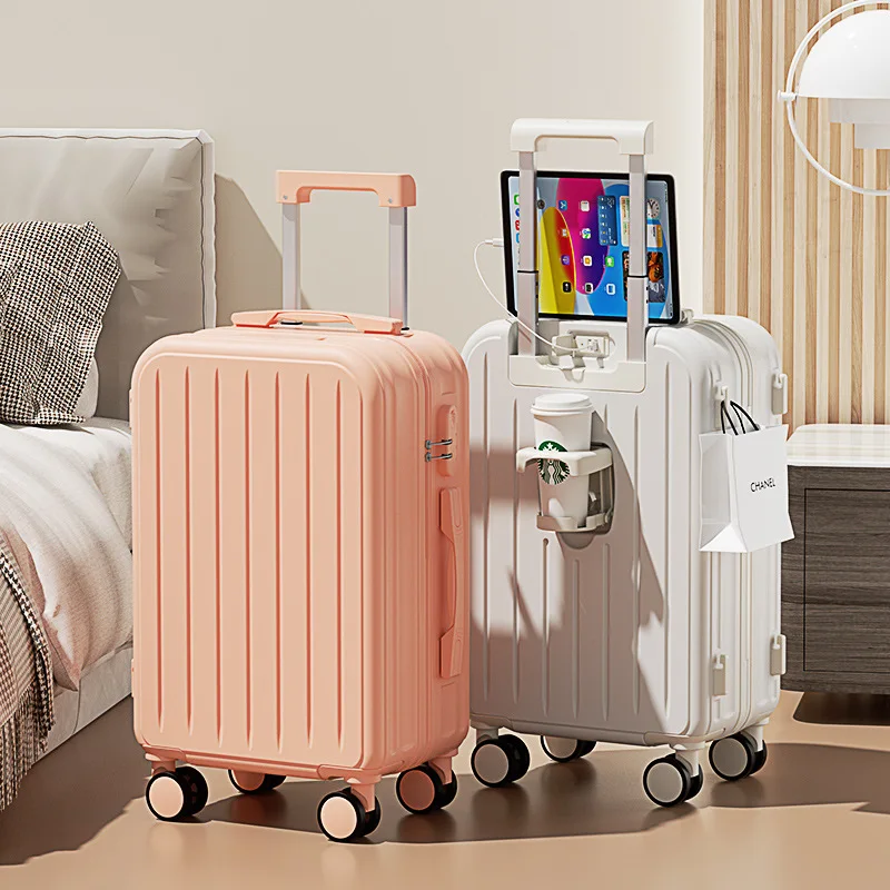 Multifunctional Suitcase Large Capacity Suitcase Universal Wheel Luggage Case Cup Holder Charging Port