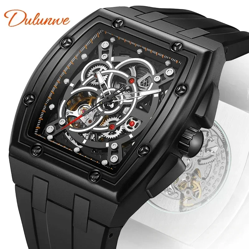 Man Wine Barrel Hollow-out Automatic Mechanical Watch Tourbillon Waterproof Luminous Watch Men's Fashion Sports Mechanical Watch