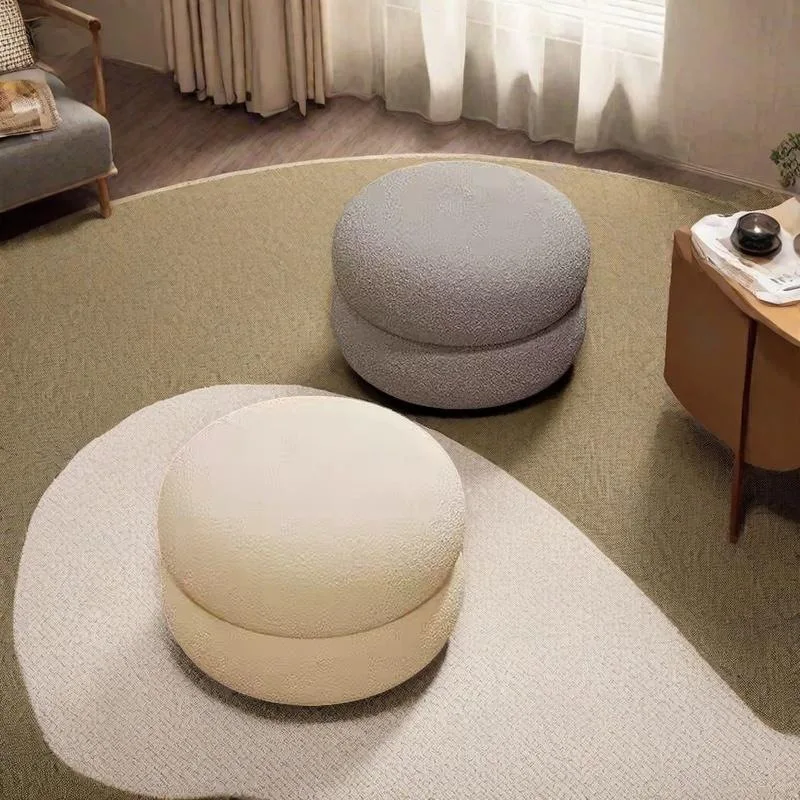 AOLIVIYA Hallway Bench Changing Shoe Chair Living Room Foot Stool Ottomans Lazy Rest Pedal Cream Wind Lamb Wool Round