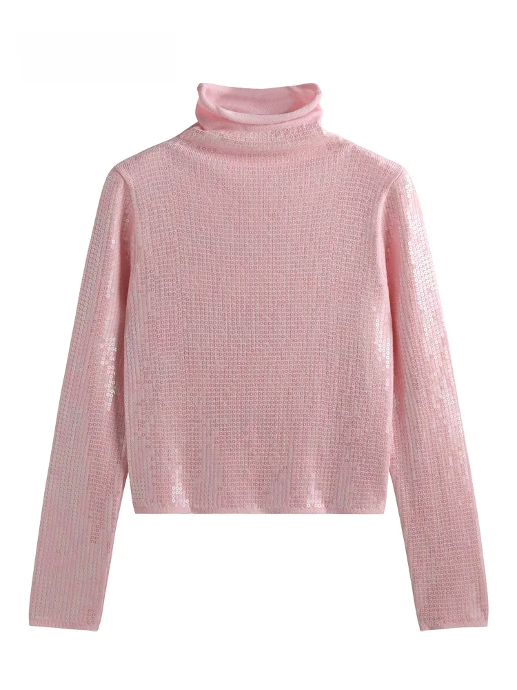 

Вязаный свитер JZZDEMM Heavyweight с пайетками на воротнике, женский, модный, приталенный, винтажный, для повседневной носки, с длинными рукавами