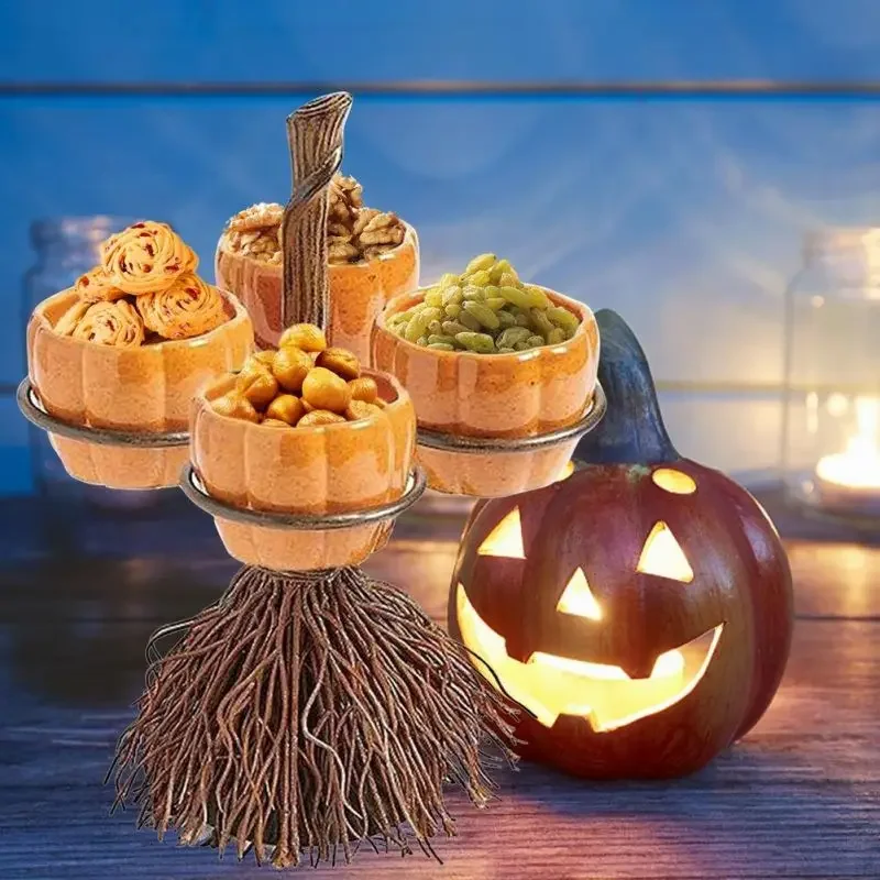 

Halloween Pumpkin Snack Bowl Stand Snack Candy Basket Fruit Storage Basket Dessert Holder Kitchen Table Party DIY Decoration