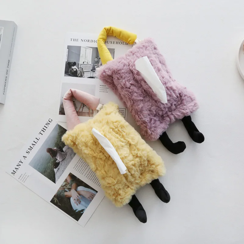

Plush Ins Tissue Box Cozy Living Room Fabric Tissue Bag Adorable Footprint Car Tissue Box Multi Purpose Paper Holder Essential