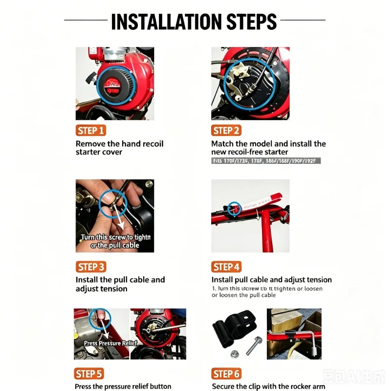 168F/170F Air-Cooled Diesel Engine Assembly, Without Hand Pull Recoil Starter, Electric Start Only Motor