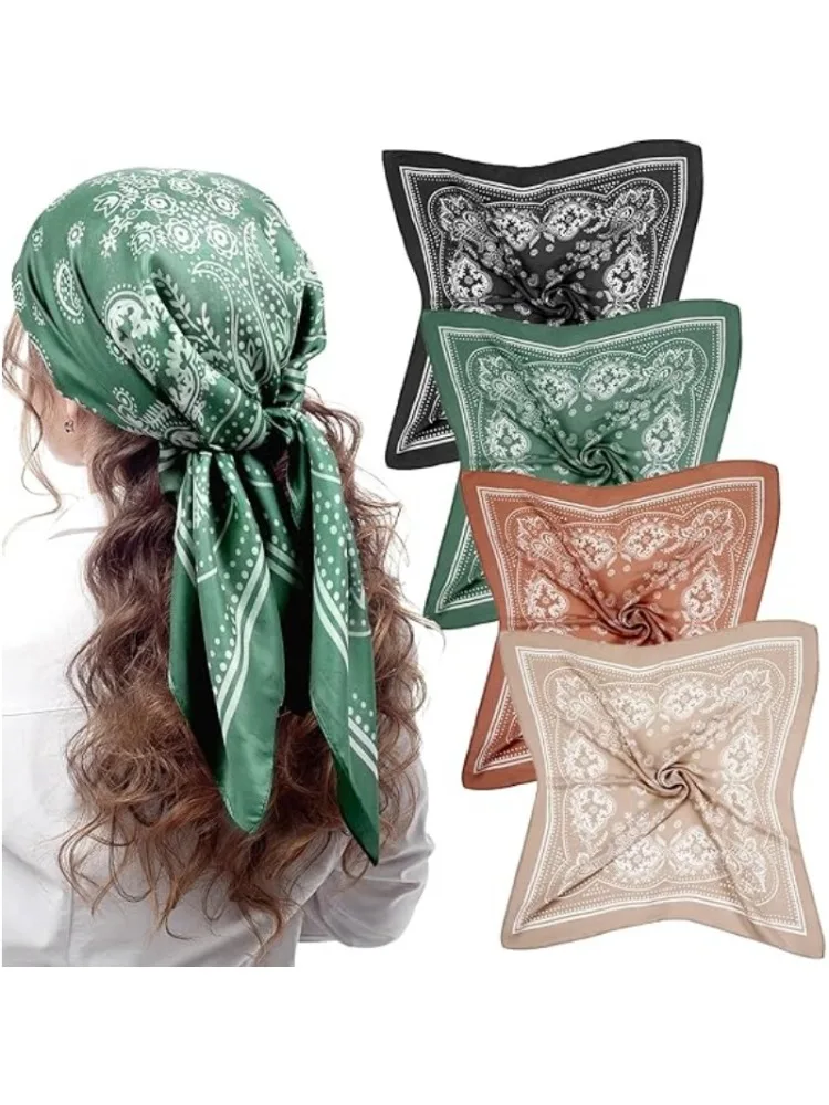 68cm Paisley petit foulard à fleurs de cajou pour les femmes printemps et été mince Satin carré écharpe rétro polyvalent foulard châle