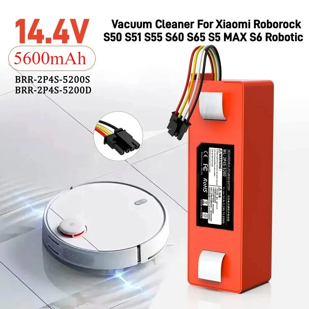 

BRR-2P4S 14.4V 5600mAH 12800mAh Robotic Vacuum Cleaner Replacement Battery for Xiaomi Roborock S55 S60 S65 S50 S51 S5 MAX S6
