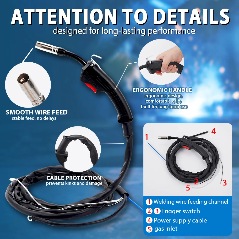 MIG MAG Schweißbrenner 14AK 3M Kabel für 0,5-3mm Draht, Ersatz-Schweißpistolen-Ersatzteile passend für MIG MAG Schweißgeräte. – Detail 2