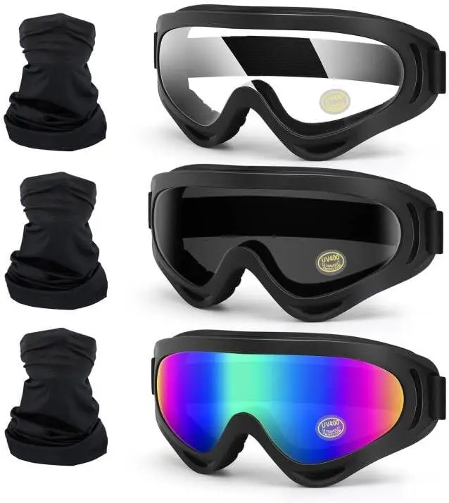 

4-FQ 3-Pack Motorcycle Goggles with Neck Gaiter, Off-Road & Dirt Bike Eyewear