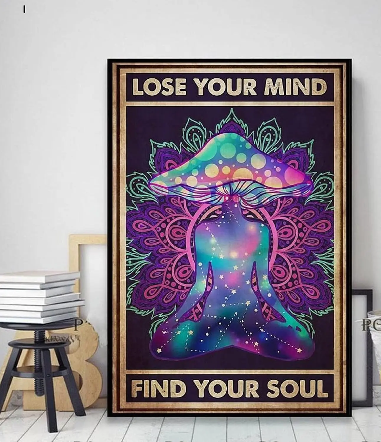 WZVZGZ Metal Vintage Tin Sign Decor, Mushroom Yoga Head Lose Your Mind find Soul Poster, Poster Plaques for Home Living Room Kit