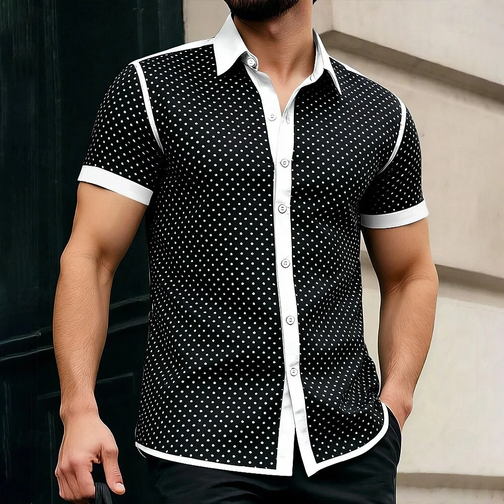 

9-цветная мужская рубашка на пуговицах с геометрическим рисунком в горошек, повседневная официальная рубашка с коротким рукавом, модная повседневная отпускная летняя весенняя рубашка с лацканами с 3D принтом