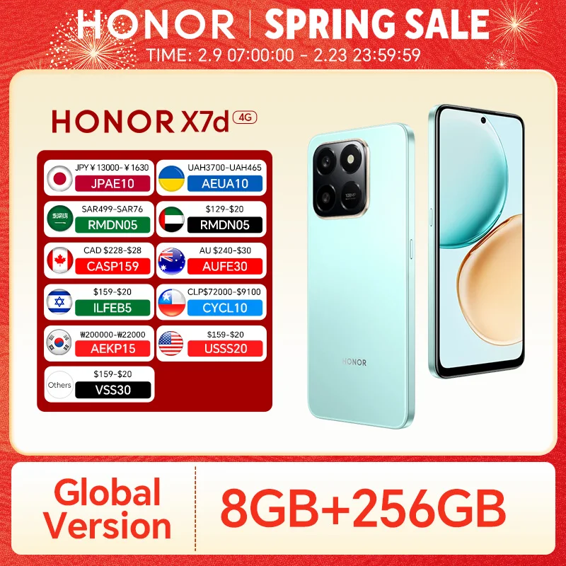 

New HONOR X7d 4G Global Version 8GB+256GB Snapdragon 685 6.77'' 120Hz TFTLCD Screen 108M Main camera 6500mAh 35W Supercharge