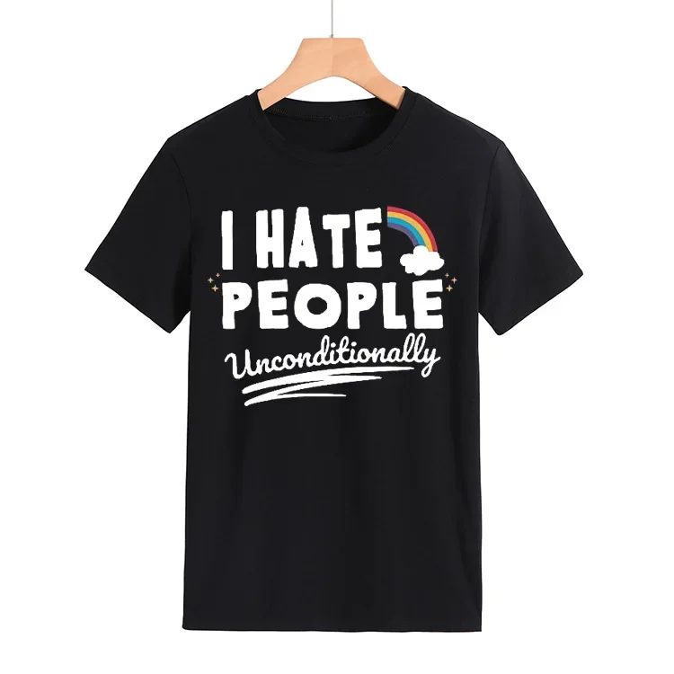 I Hate People Rainbow Print Women T Shirt Short Sleeve O Neck Loose Women Tshirt Ladies Tee Shirt Tops Camisetas Mujer