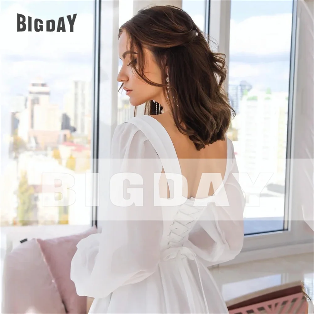 Elegant Short Wedding Dress Sweetheart Long Puff Sleeves Open Back Pleat Lace-up Bridal Gown 2024 Tea-Length Vestidos De Noiva