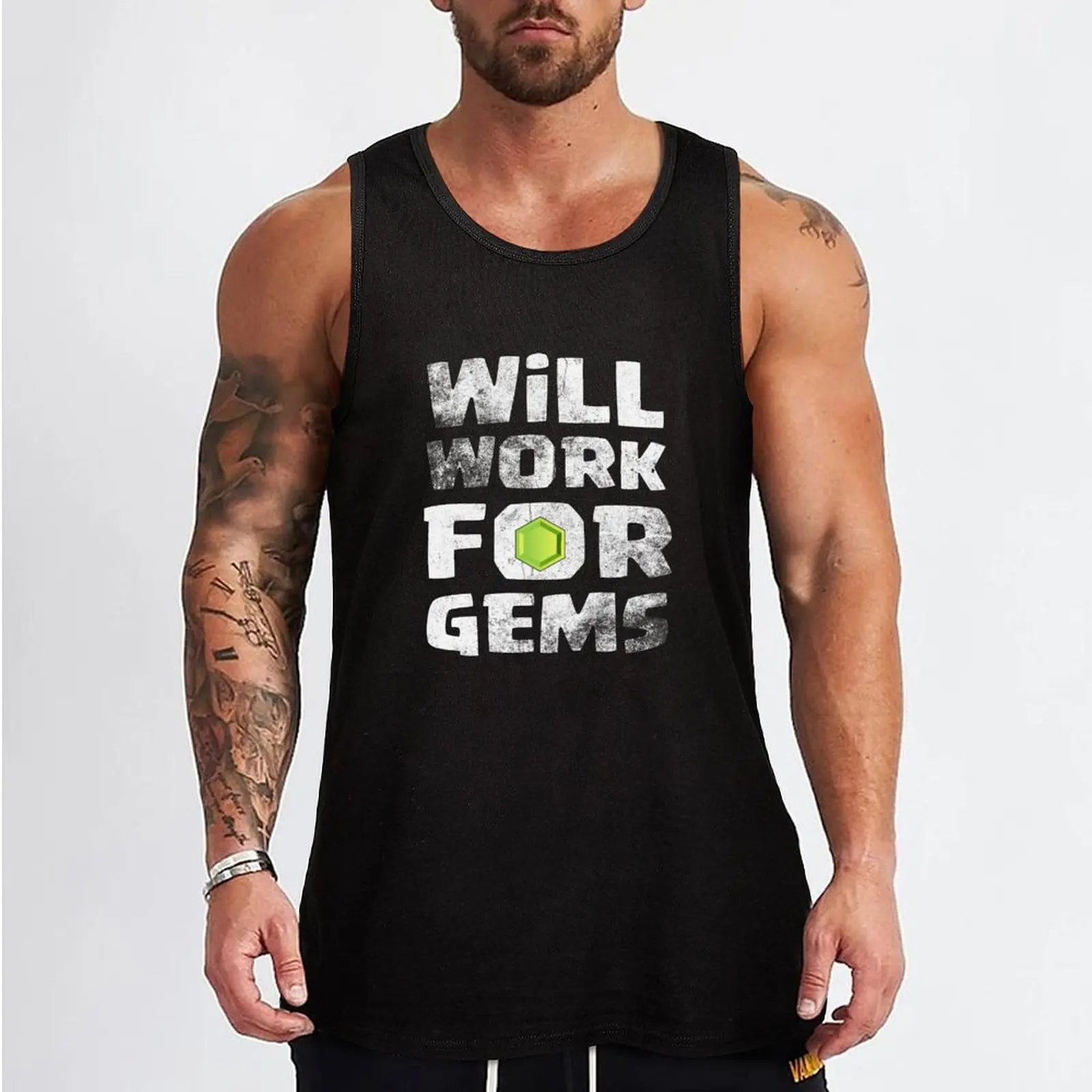 Will Work For Gems Funny Gift Tank Top Men's sports t-shirt summer tops Men's cotton t-shirt