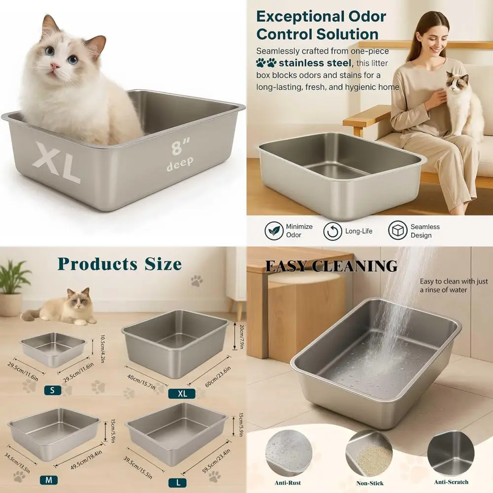 

Очень большой высокосторонний ящик для кошачьего туалета из нержавеющей стали, брызгозащищенный антипригарный дизайн, 23,6 x 15,7 В x 7,9 В, идеально подходит для кошек с