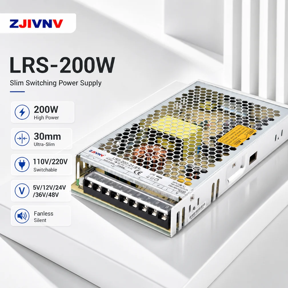 ZJIVNV LRS-200 Ultra-Thin Switching Power Supply 5V 12V 24V 36V 48V 200W AC 110V 220V Transformer for 3D Printer CNC