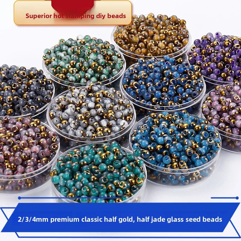 Perles de riz en verre demi-or demi-jade superbe qualité 2mm 3mm 4mm, perles en vrac or incrusté de jade pour DIY et tissage manuel
