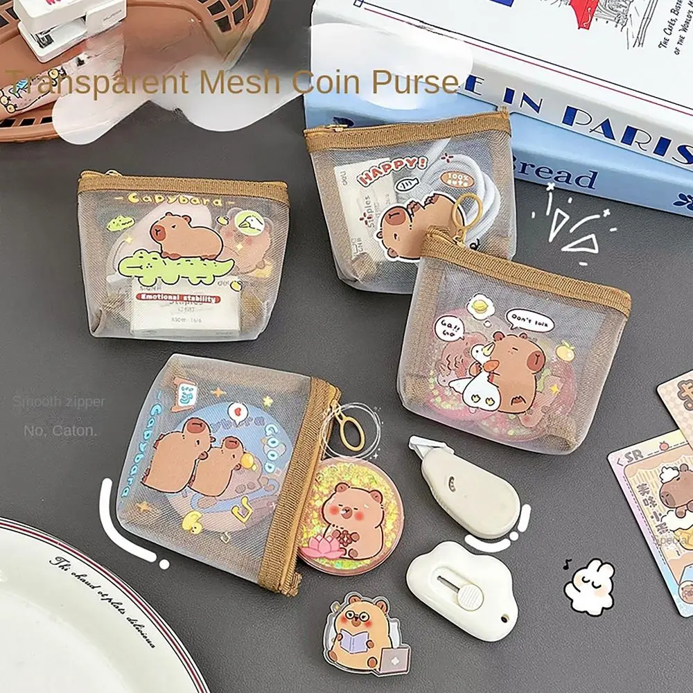 

Fashion Capybara Rabbit Panda Coin Wallet Mesh Cartoon Anime Mini Wallet Earphone Storage Bags for Student Girls