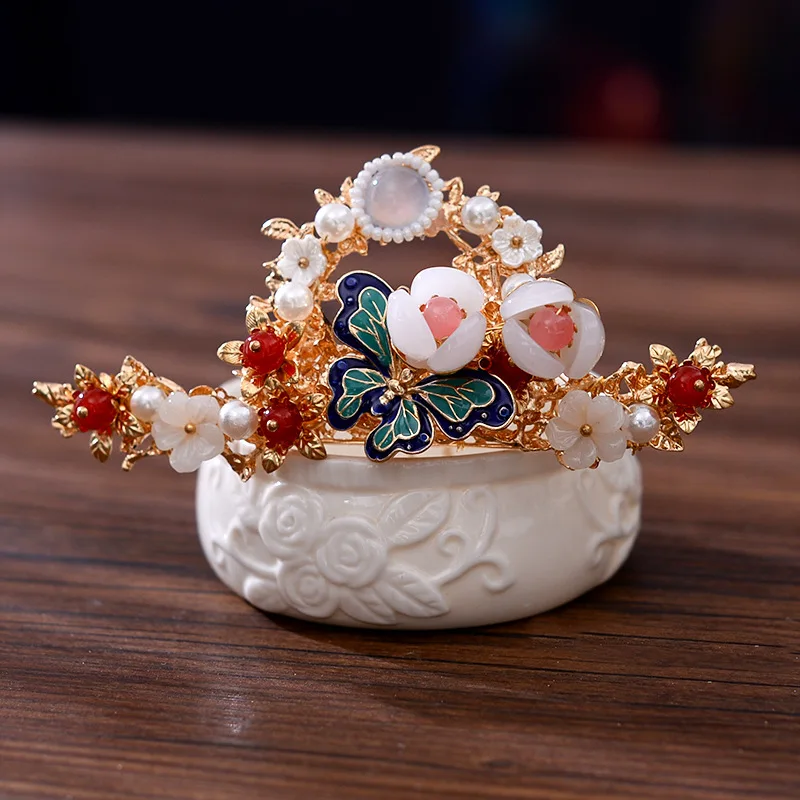 Headdress for Han Chinese Clothing Ancient Style Dangling Ornament Tassel Plate Hairpin Female Hair Clasp Accessories Costume