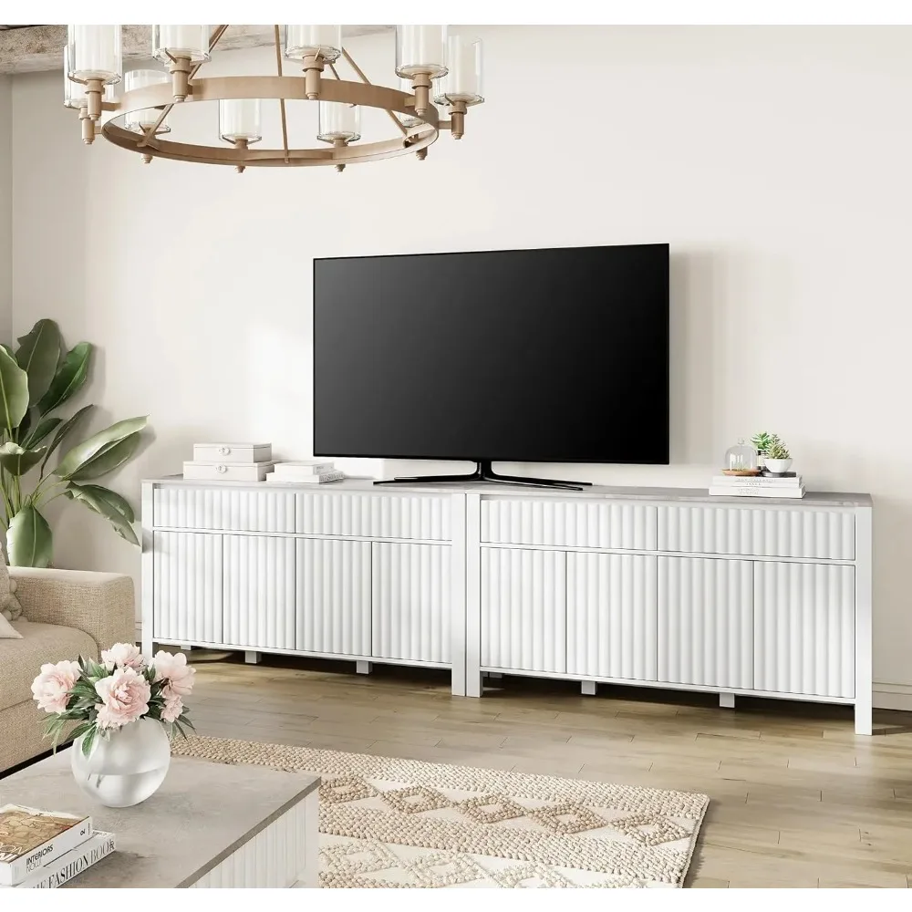 

Modern 2-in-1 Media Console TV Cabinet with Drawers and Adjustable Shelves, Tall Entertainment Center Sideboard Wood Legs