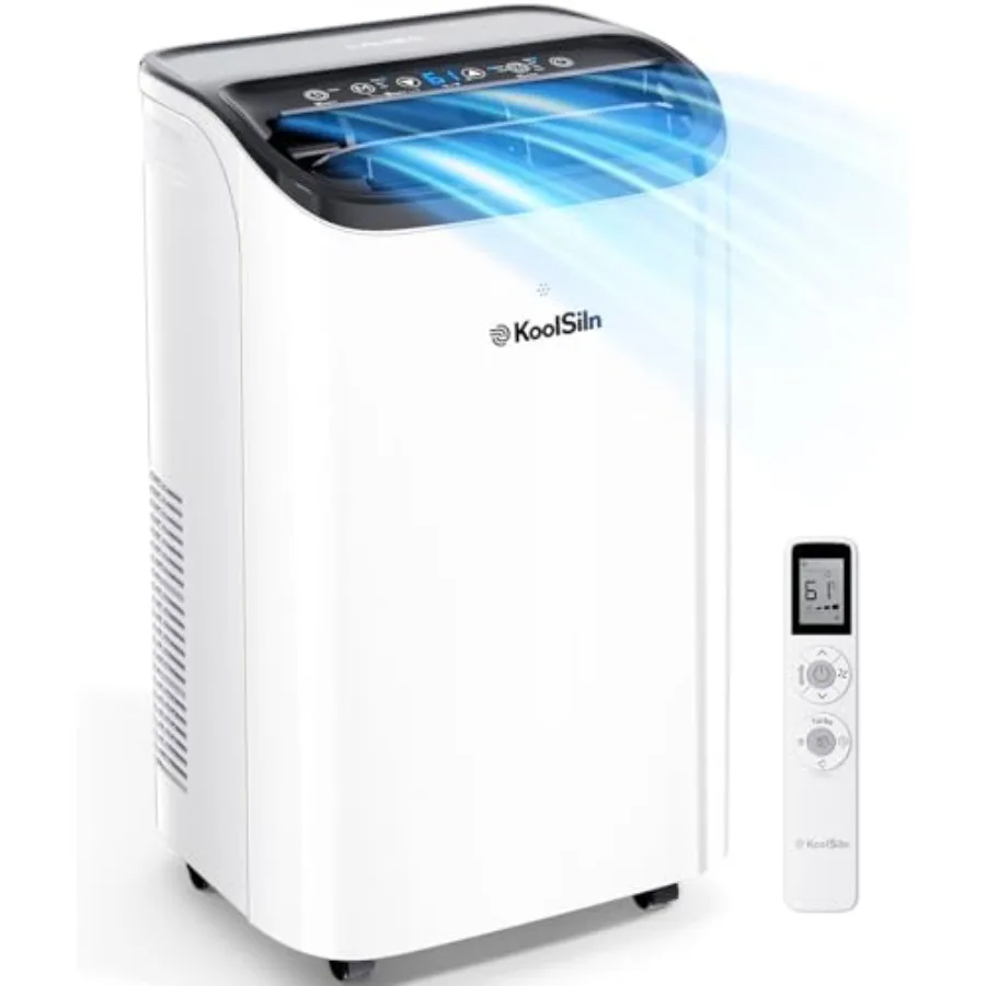 Portable air conditioner for large room, office, garage; white plastic unit; 14, 000 BTU cooling capacity up to 700 sq.ft; auto